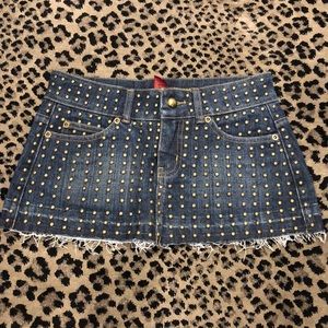 Forever 21 Blue Denim Mini Skirt with Gold Studs